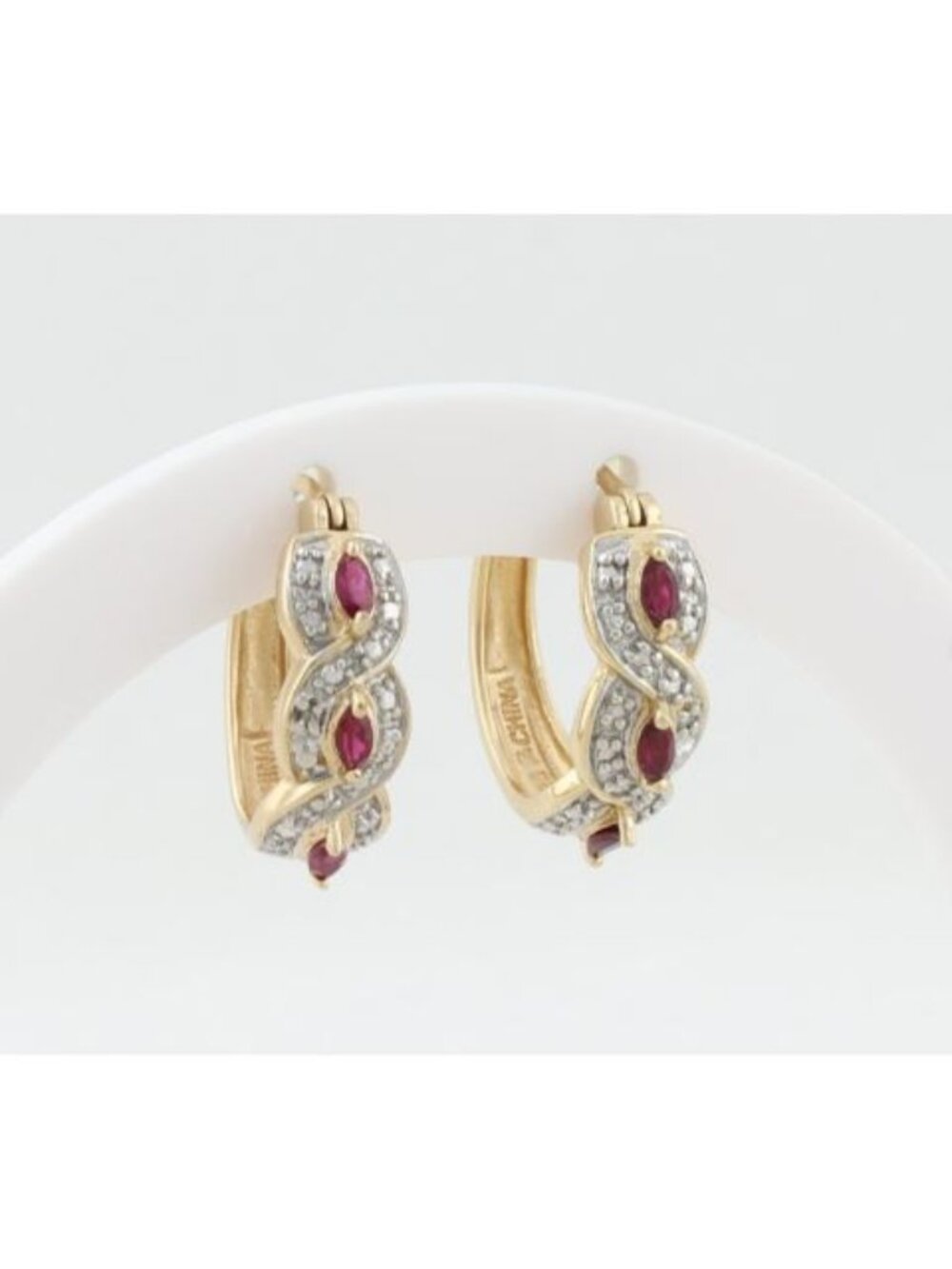 18k Gold Over Sterling Silver Lab Created Ruby Hoop Earrings 3/4" Hoops